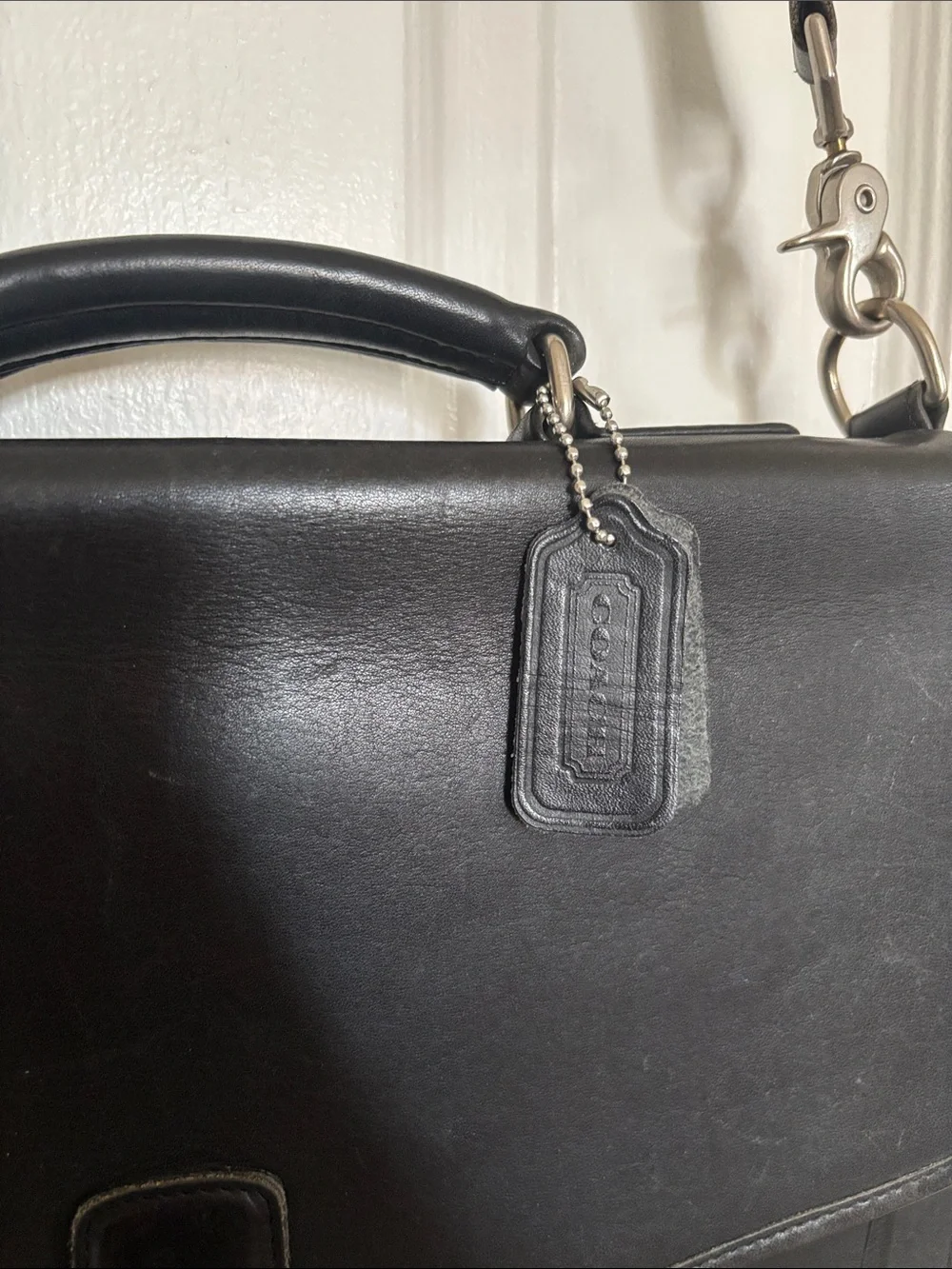 Vintage Coach Black Leather Briefcase Laptop Work Shoulder Bag
